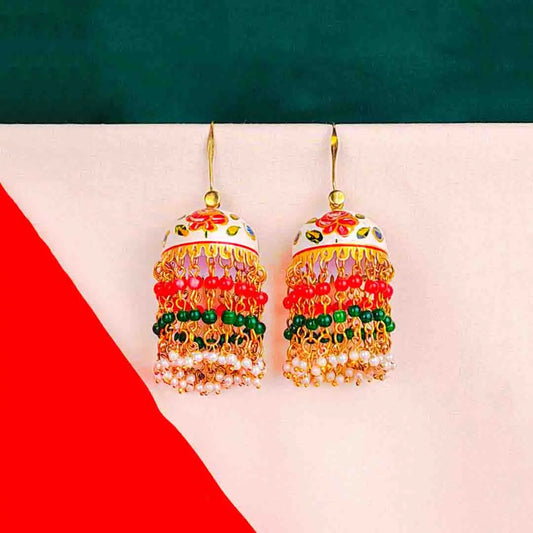 Meenakri Floral Beaded Jhumka