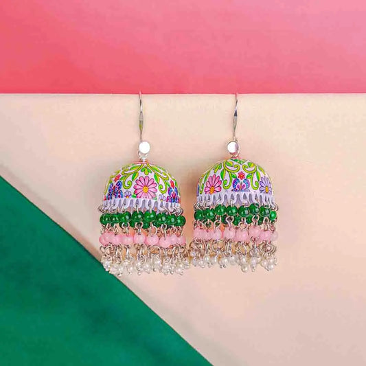 Meenakari Floral Spring Beaded Jhumka