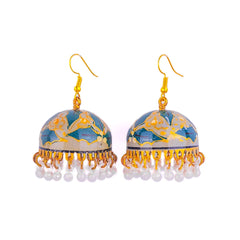 Floral Teal Blossom Meenakari Jhumka
