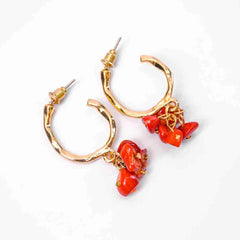 Circular Red Beaded Open Hoop Earrings