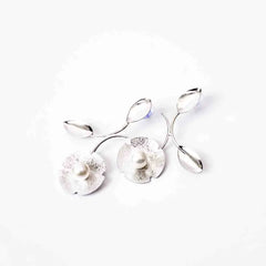 Silver Pearl Floral Vine Earrings