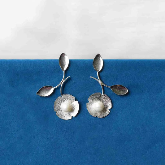 Silver Pearl Floral Vine Earrings