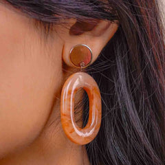 Golden Top Oval Resin Drop Earrings