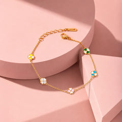 Delicate Floral Chain Bracelet - 18K Gold Plated