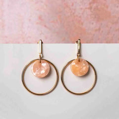 Marble Textured Peach Circular Drop Earrings