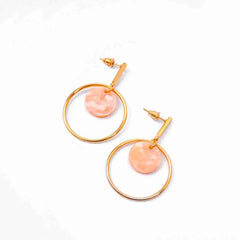 Marble Textured Peach Circular Drop Earrings