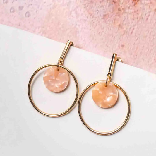 Marble Textured Peach Circular Drop Earrings