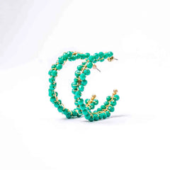 Beaded Sea Green Open Hoop Earrings