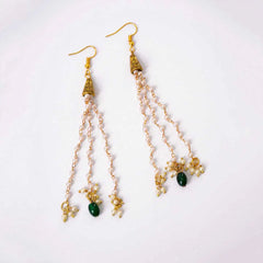 Traditional Golden Cone Pearl Chain Tassel Earrings