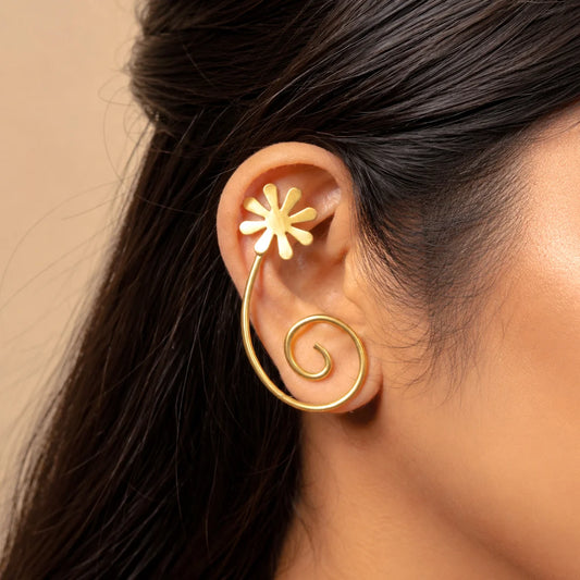Brass Floral Climber Earrings