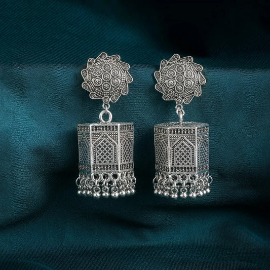 Silver Floral Jharokha Jhumka