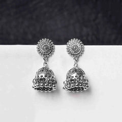 Intricate Oxidised Round Top Jhumka Earrings