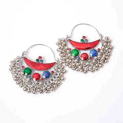 Geometric Silver Enamel Earrings