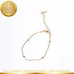 Golden Beaded Chain Bracelet - 18K Gold Plated
