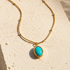 Turquoise Oval Pendant Necklace - 18K Gold Plated