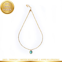 Turquoise Oval Pendant Necklace - 18K Gold Plated
