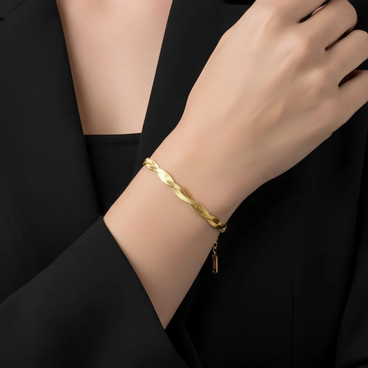 Golden Braided Snake Chain Bracelet - 18K Gold Plated