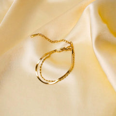 Golden Beaded Chain Layered Bracelet - 18K Gold Plated