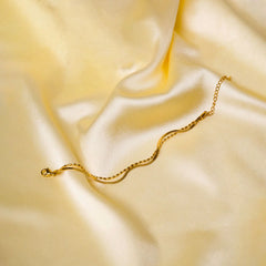 Golden Beaded Chain Layered Bracelet - 18K Gold Plated