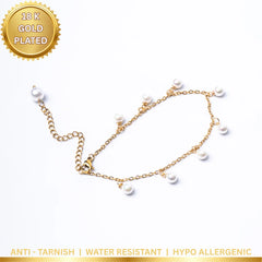 Elegant Golden Pearl Chain Bracelet - 18K Gold Plated