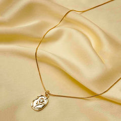 Golden Engraved Rose Pendant Necklace - 18K Gold Plated