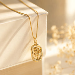 Golden Engraved Rose Pendant Necklace - 18K Gold Plated