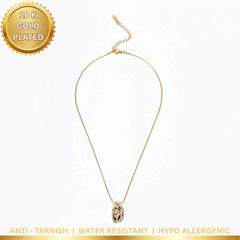 Golden Engraved Rose Pendant Necklace - 18K Gold Plated