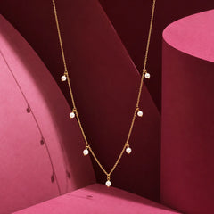 Dainty Pearl Dangle Chain Necklace - 18K Gold Plated