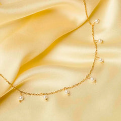 Dainty Pearl Dangle Chain Necklace - 18K Gold Plated