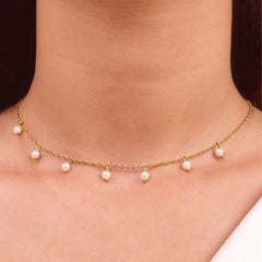 Dainty Pearl Dangle Chain Necklace - 18K Gold Plated