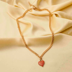 Gold Tone Shimmery Heart Chain Necklace
