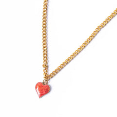 Gold Tone Shimmery Heart Chain Necklace