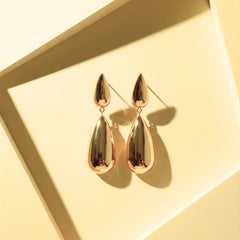 Long Teardrop Dangle Earrings - 18K Gold Plated