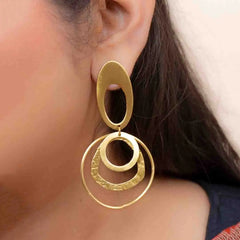 Uneven Oval Layered Brass Earrings