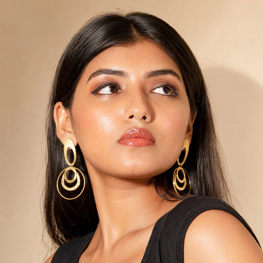 Uneven Oval Layered Brass Earrings