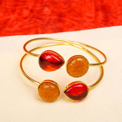 Brass Resin Teardrop Circle Open Cuff Bangle