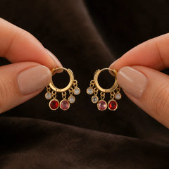 Multi-Color Crystal Charm Hoop Earrings - 18K Gold Plated