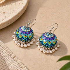 Peacock Charm Meenakari Jhumka