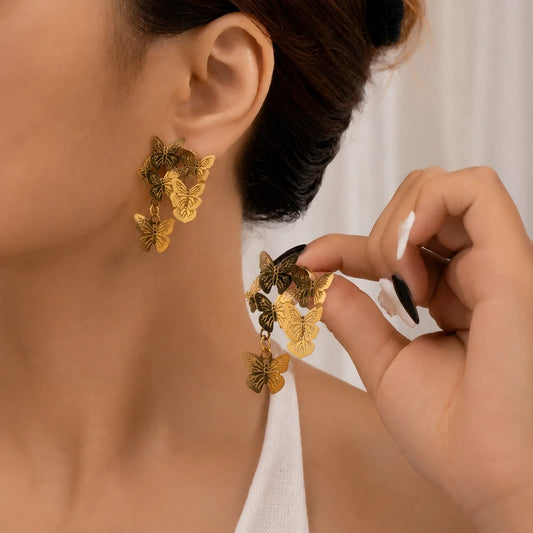 Butterfly Cluster Stud Earrings - 18K Gold Plated