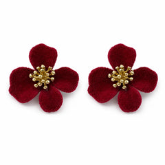 Maroon Velvet Flower Stud Earrings