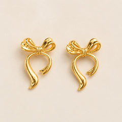 Bow Ribbon Statement Stud Earrings - 18K Gold Plated