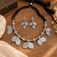 Silver Leaf Vine Necklace Set