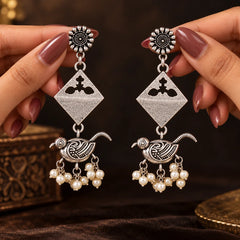 Silver Bird Pearl Drop Earrings