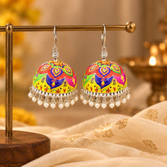 Rangoli Pattern Meenakari Jhumkas