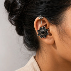 Oxidised Sunflower Bugadi Earrings