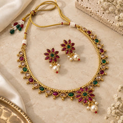Red & Green Kundan Necklace Set