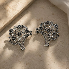 Oxidised Flower Vase Stud Earrings