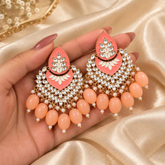 Peach Chandbali Statement Earrings