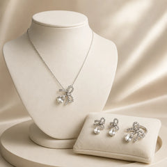 White Crystal Bow Charm Jewellery Set