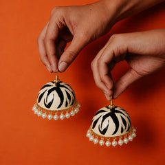 Monochrome Meenakari Jhumka Earrings